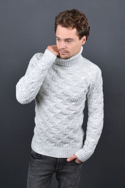Чоловічий теплий светр під горло світло-сірий Туреччина 7018 7018 фото