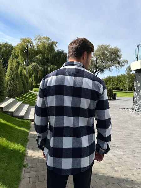 Чоловіча утеплена байкова сорочка в клітинку синя | чоловіча тепла кашемірова сорочка Туреччина 1099 1099 фото