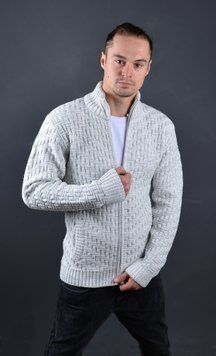 Мужской теплый свитер на замке светло-серый | Мужская кофта на замке Турция 7079 7079 фото