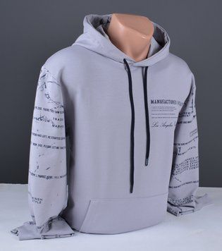 Мужской батник c капюшоном | Мужское худи серый Турция 6110 6110 фото