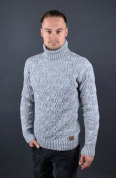 Мужской теплый свитер под горло большого размера серый Турция 7055 Б 7055 Б фото